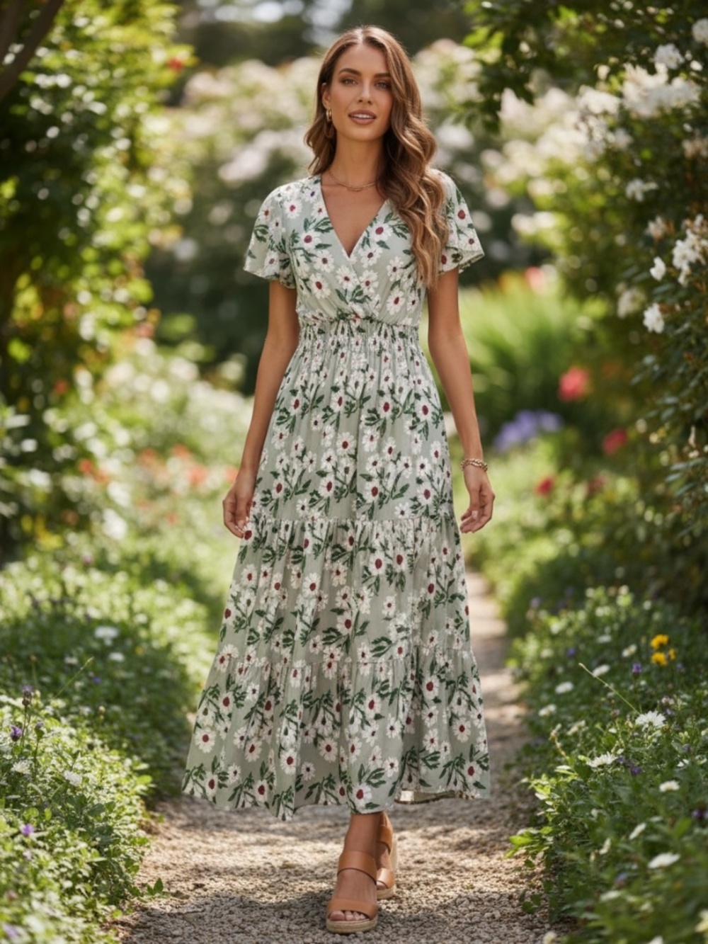 Women’s Floral Print V-Neck Maxi Dress - Picture 11 of 11